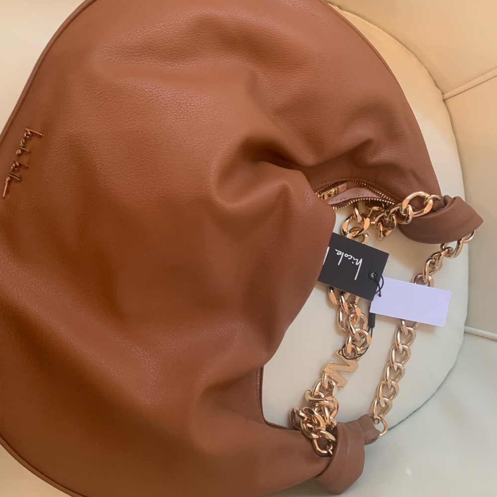 Brown Leather Chain Shoulder Bag
